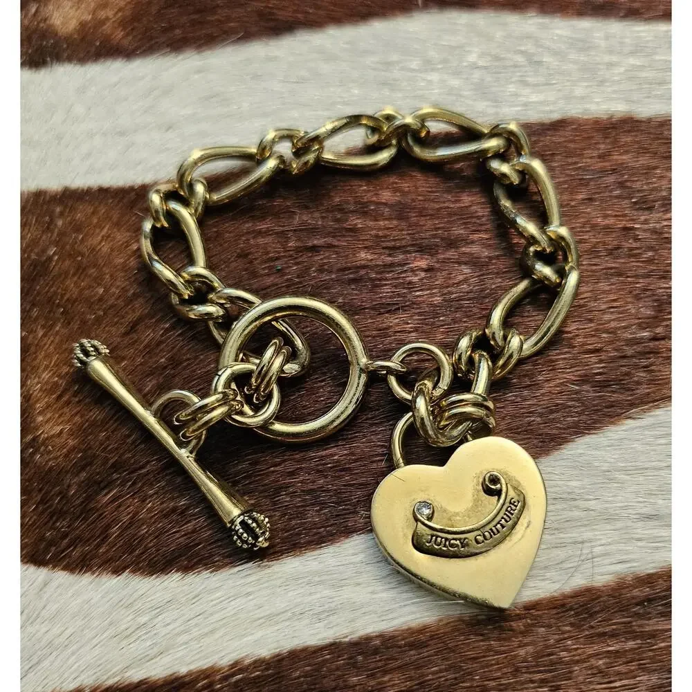 Vintage Y2K Juicy Couture Gold Tone Puffy Heart Bracelet 7